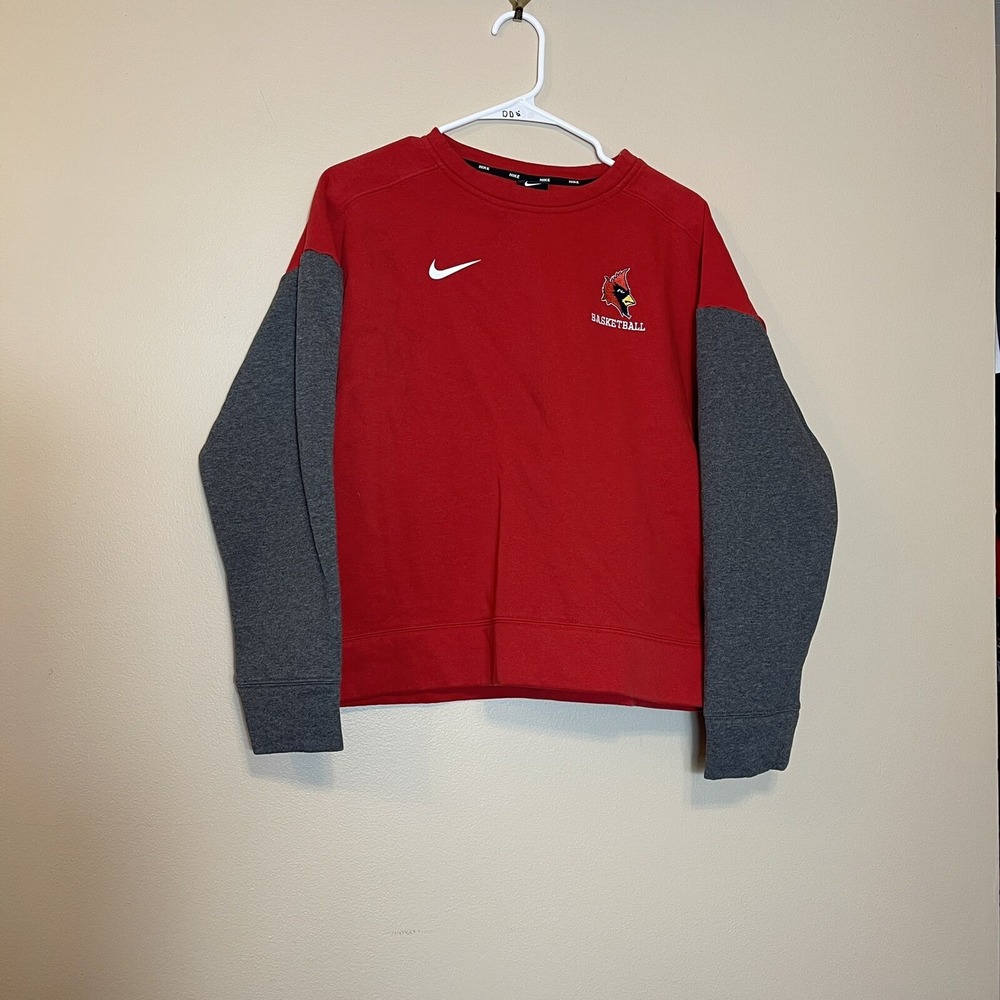 Nike Louisville Cardinals Basketball Crewneck Sweatshirt Red Gray Mens Large